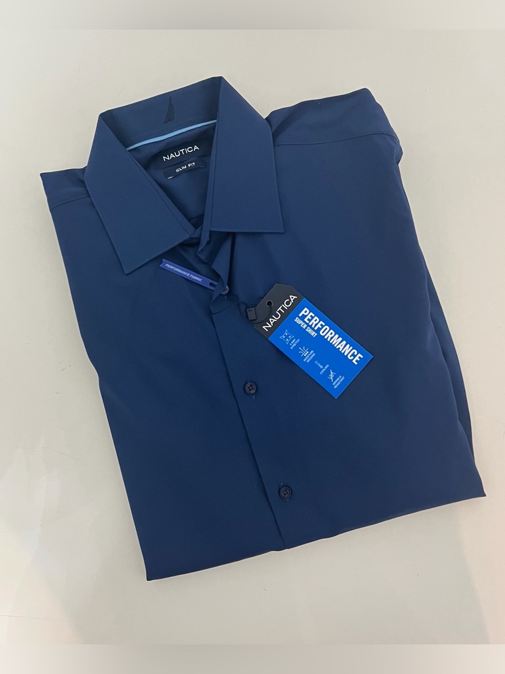 Nautica Slim Performance Dress Shirt In Deep Blue Size 15.5 / 34-35 - Reemoly